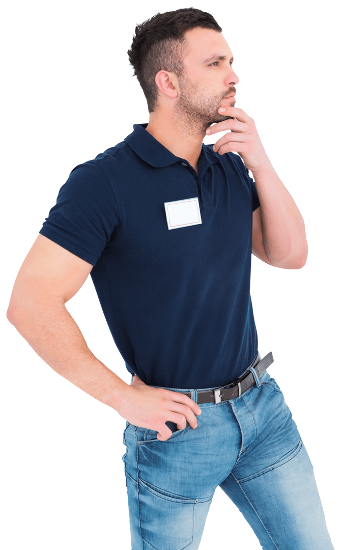 Man Standing in Contemplative Pose, Transparent Background