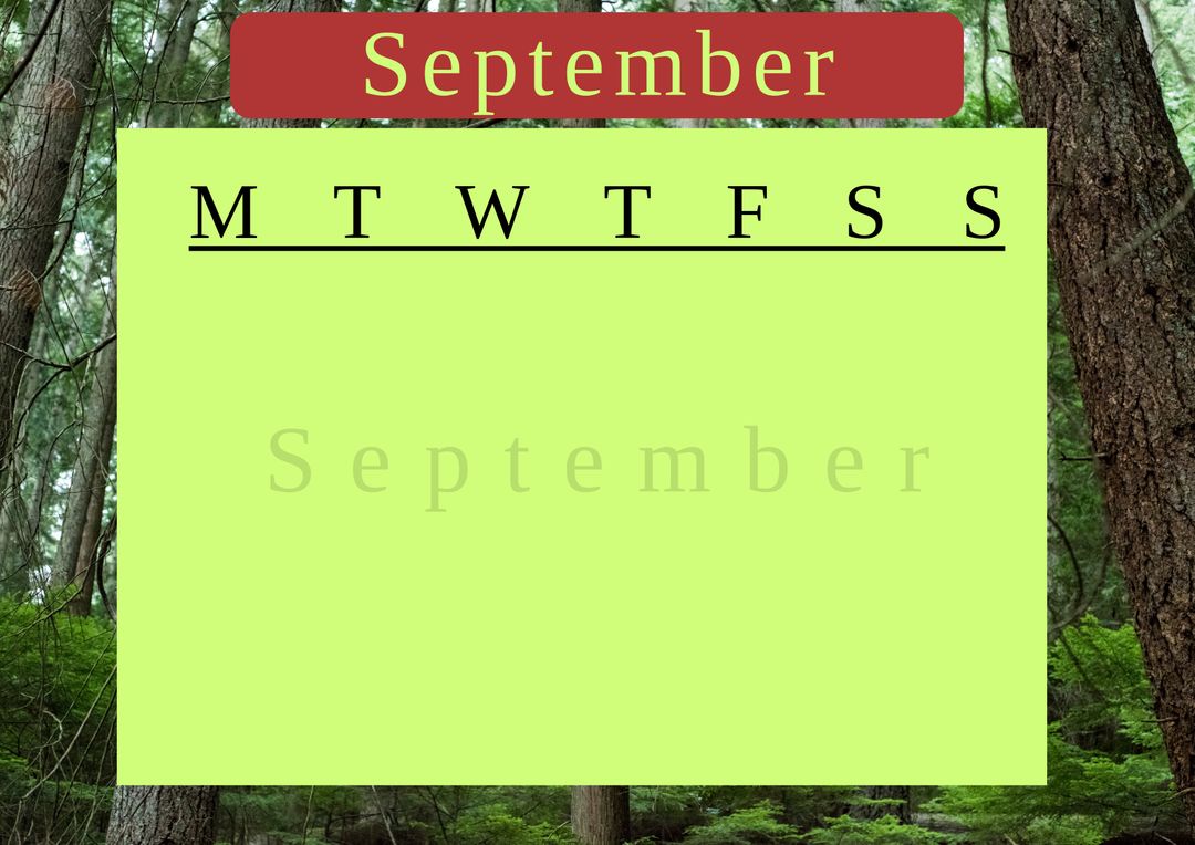 September Calendar Template Against Serene Forest Backdrop - Download Free Stock Templates Pikwizard.com