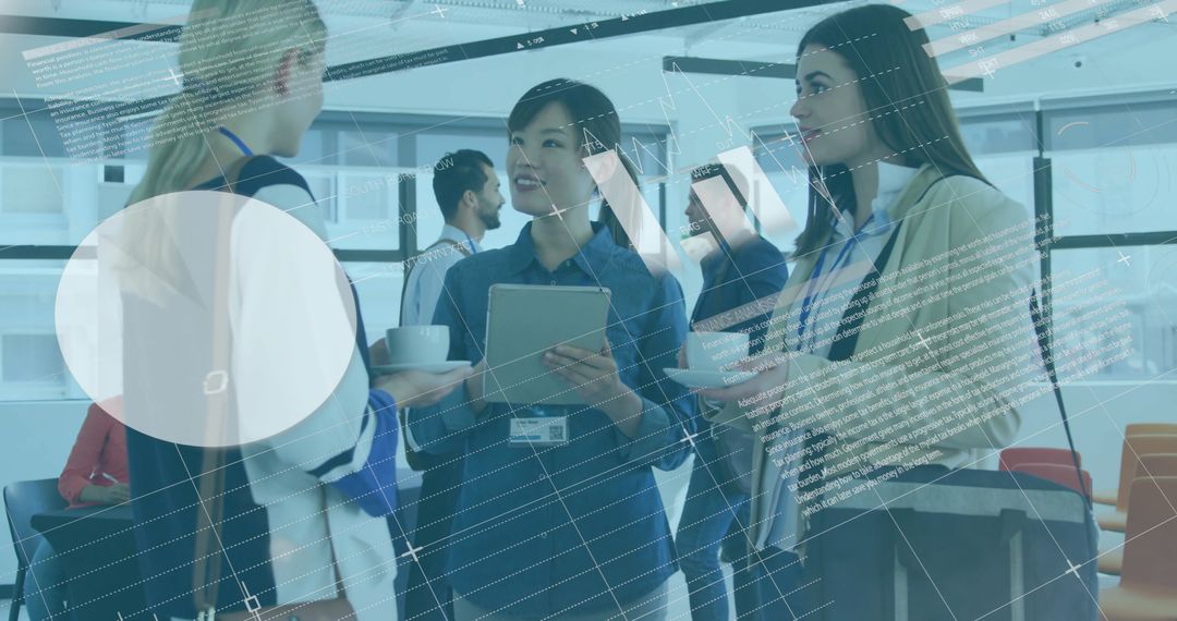 Collaboration of Diverse Business People in Office with Financial Data Overlay