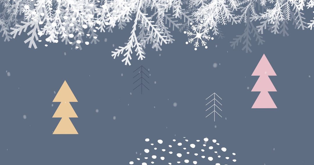 Abstract Christmas Trees and Falling Snow on Grey Background