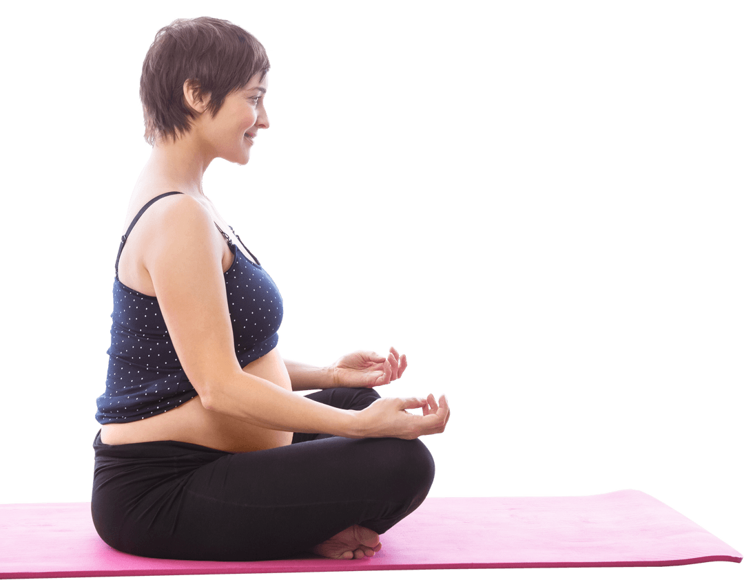 Pregnant Woman in Transparent Yoga Pose Smiling Calmly