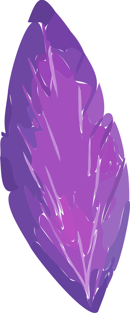 Stylized Purple Feather Floating on Transparent Background
