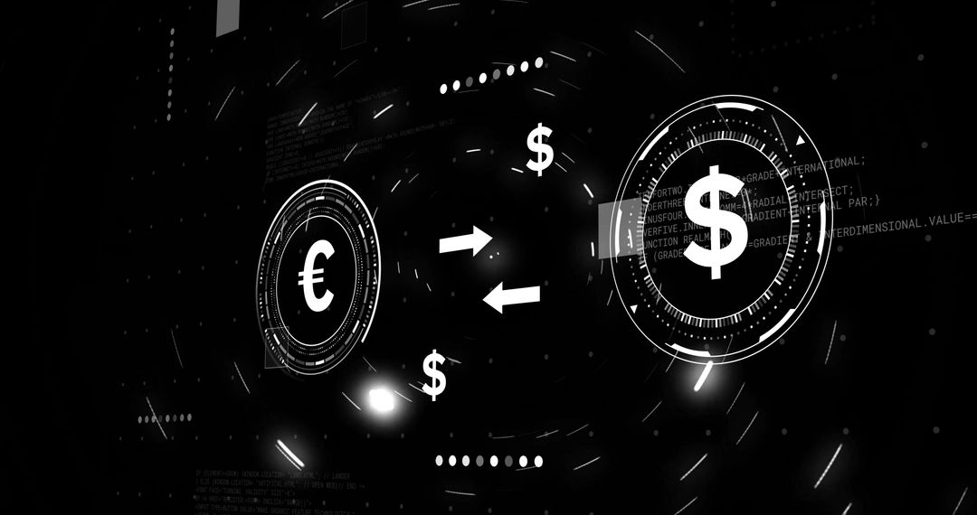 Showing Futuristic Currency Exchange HUD Converting Euro to Dollar with Financial Interface