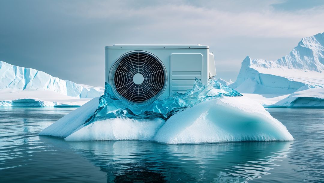Air Conditioning Unit Balancing on Melting Iceberg in Polar Sea