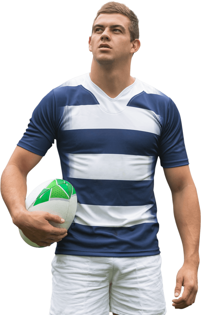 Caucasian Rugby Player Holding Rugby Ball Transparent Background