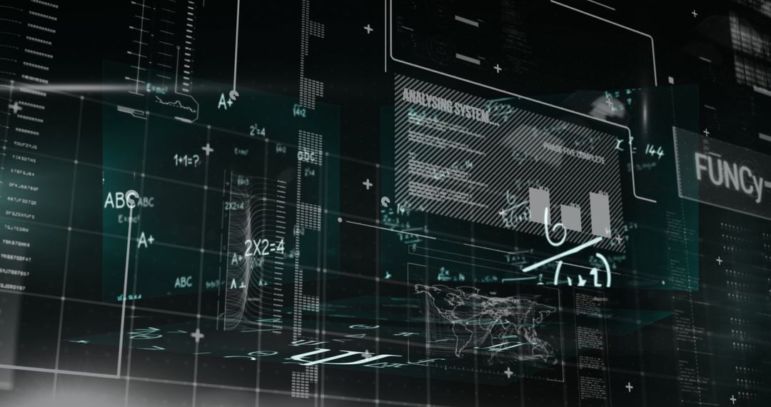 Digital interface with graphs and math formulas