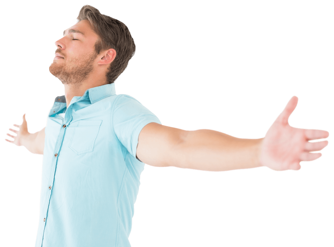 Young Man with Open Arms Feeling Freedom on Transparent Background