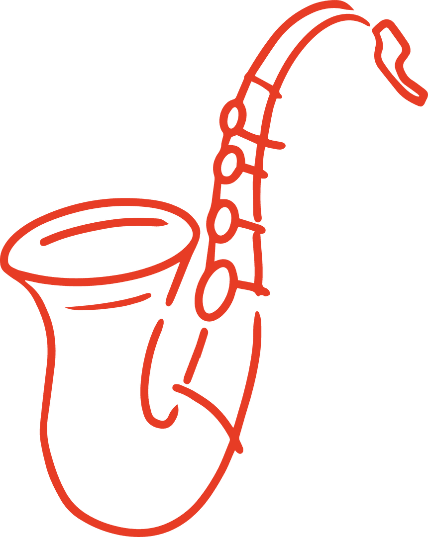 Red Line Illustration of Saxophone on Transparent Background