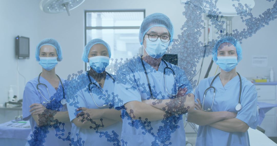 Diverse Surgical Team with DNA Imagery Concept