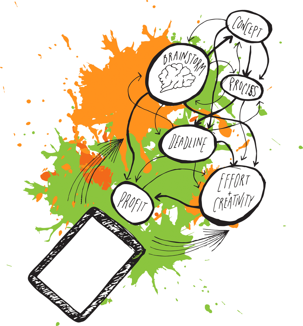 Transparent Brainstorm Tablet Illustration with Creative Text Elements