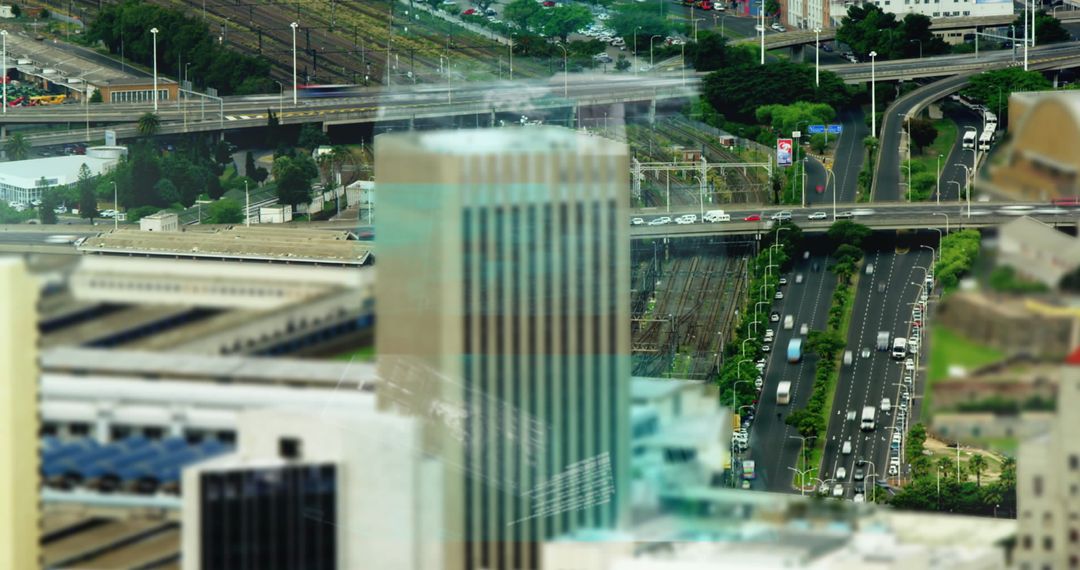 Digital Data Overlay on Urban Cityscape with Modern Architecture