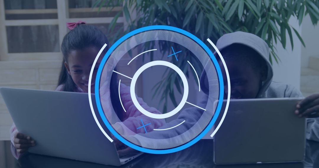 Diverse Schoolchildren Using Laptops with Digital Overlay