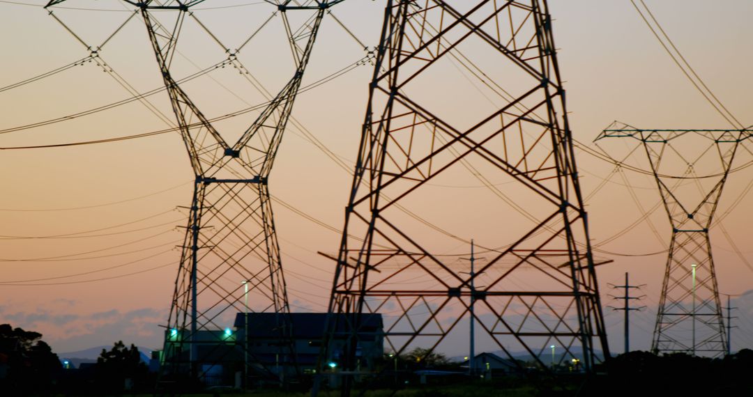 Silhouetted Power Lines at Sunset - Free Images, Stock Photos and Pictures on Pikwizard.com