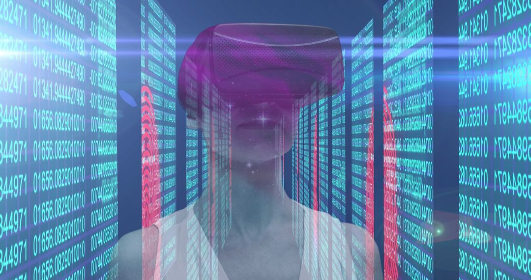 Woman Experiencing Virtual Reality in Digital Environment