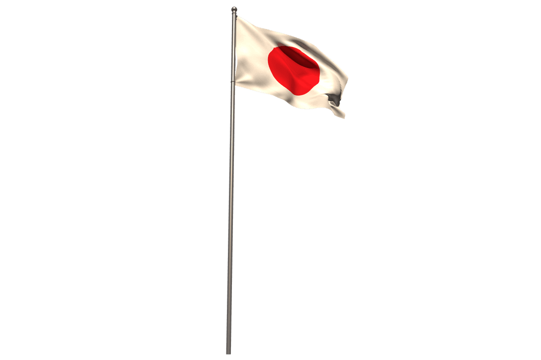 Transparent Japanese Flag Waving on Flagpole