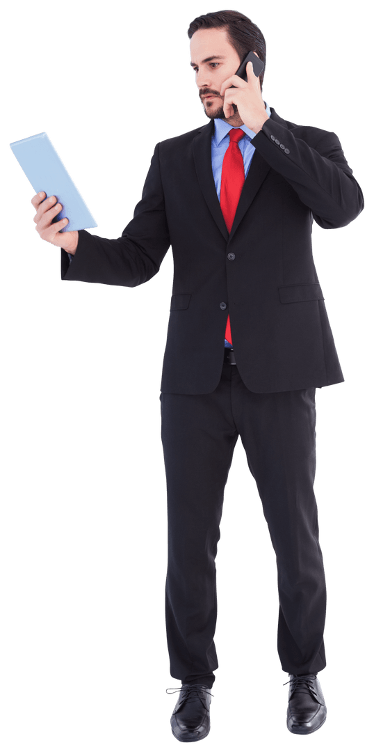 Transparent Businessman Confidently Multitasking