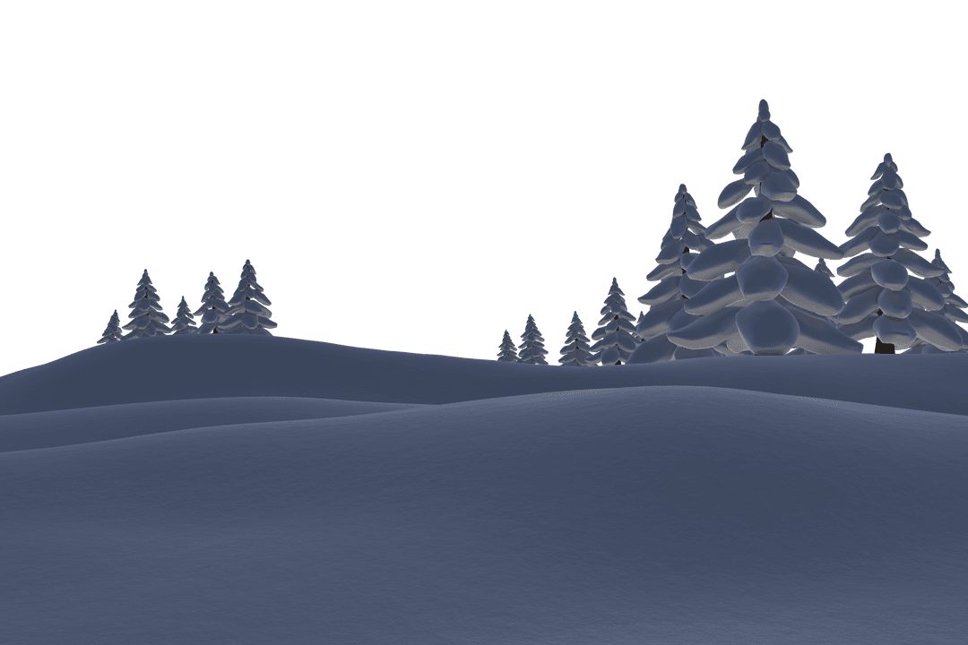 Quiet Winter Landscape with Snow Covered Fir Trees on Transparent Background