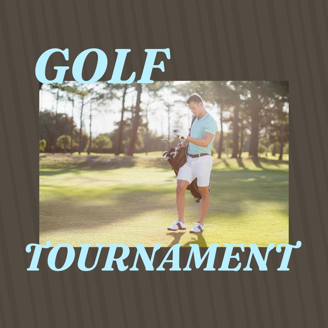 Caucasian Man Participating in Golf Tournament on Sunny Day - Download Free Stock Templates Pikwizard.com