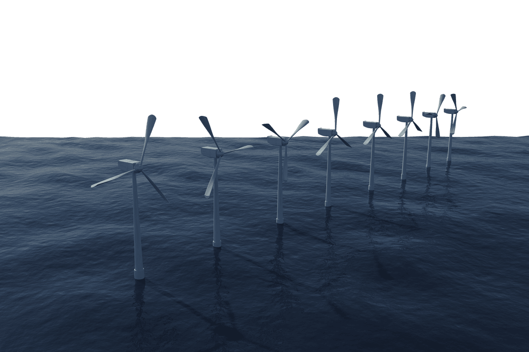 Digital Transparent Illustration of Offshore Wind Turbines