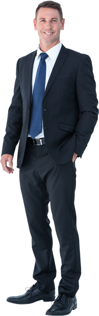Smiling Caucasian Businessman in Black Suit on Transparent Background
