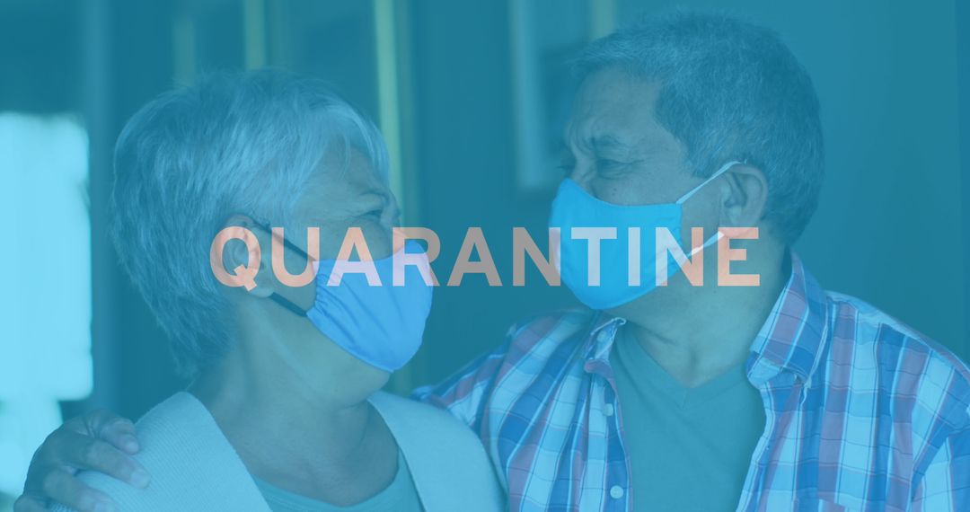 Senior Couple Embracing with Face Masks During Quarantine