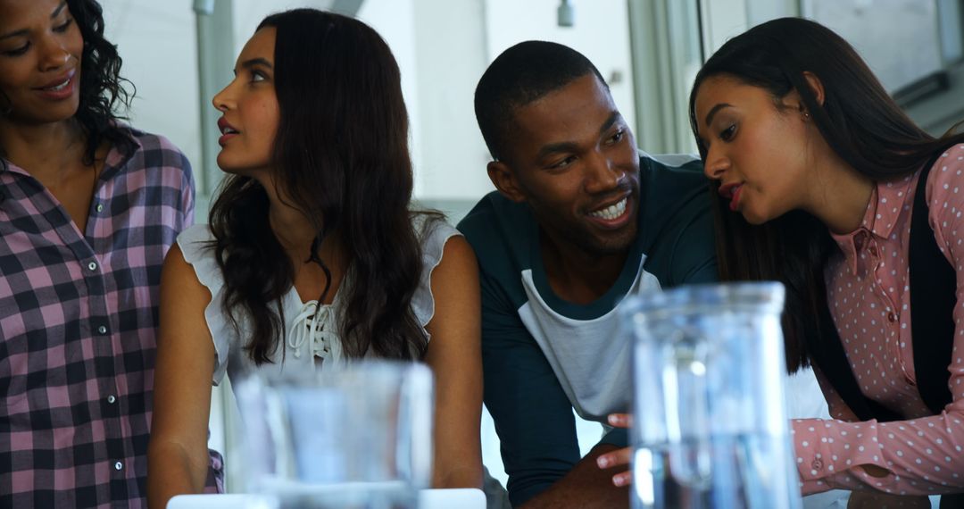 Diverse Group Engaging in Lively Discussion with Copy Space