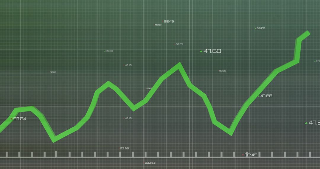 Financial Growth Chart with Dynamic Green Line on Grid Overlay