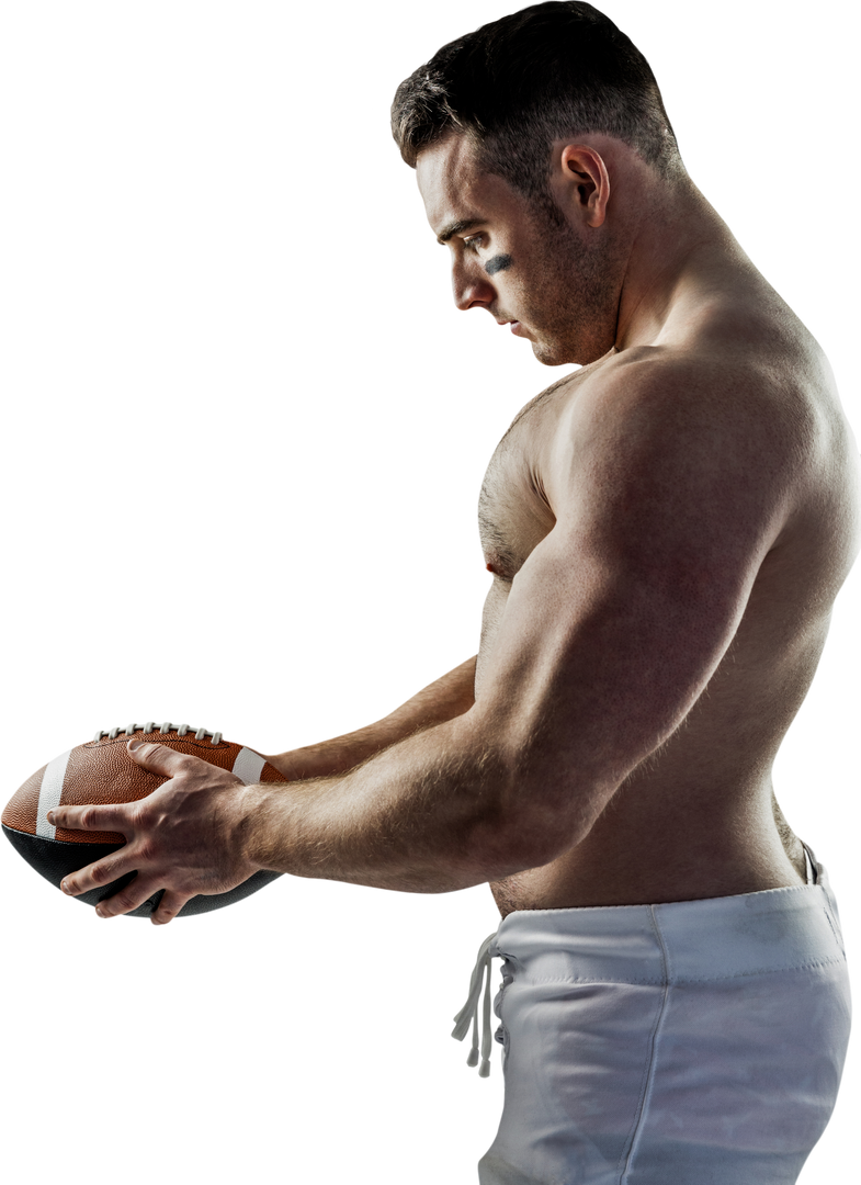 Transparent Shirtless American Football Player Focusing On Ball - Download Free Stock Images Pikwizard.com