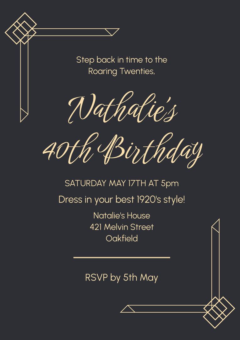 1920s Themed 40th Birthday Party Invite with Art Deco Design - Download Free Stock Templates Pikwizard.com