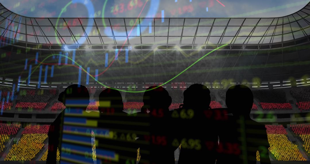 Silhouettes and Digital Data Over Sport Stadium