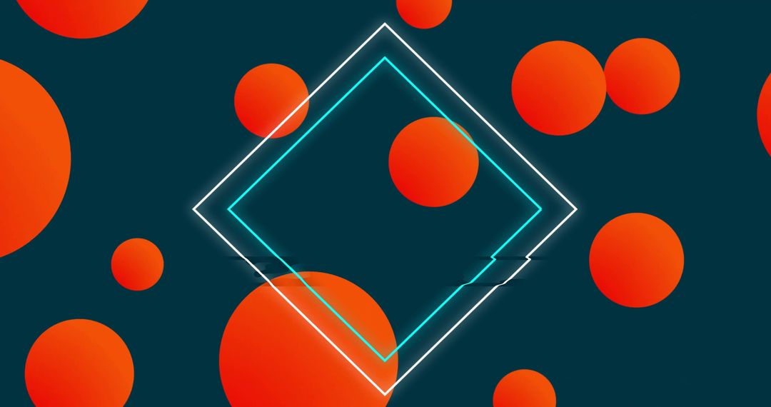 Abstract Geometric Design with Red Circles and Neon Diamond