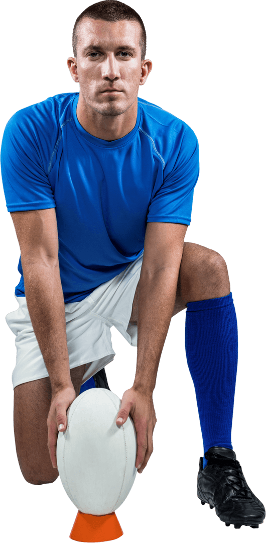 Transparent Rugby Player Ready for Ball Kickoff Cropped Out