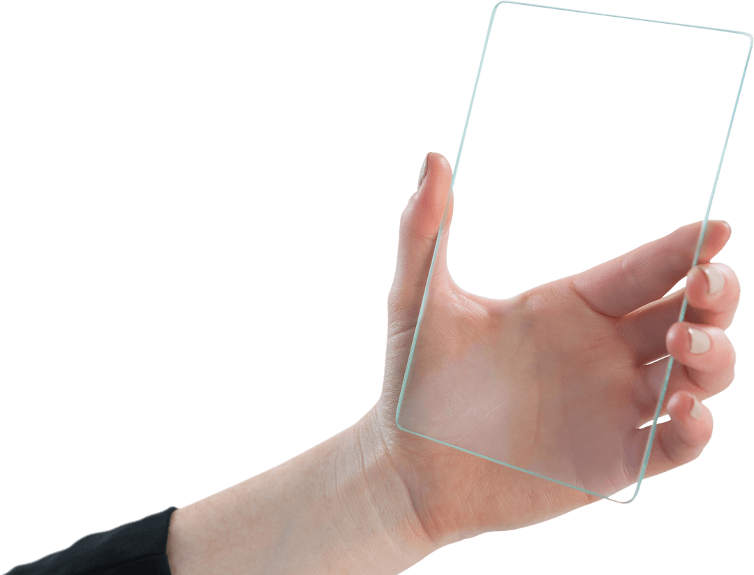 Transparent Glass Interface Held by Businesswoman's Hand