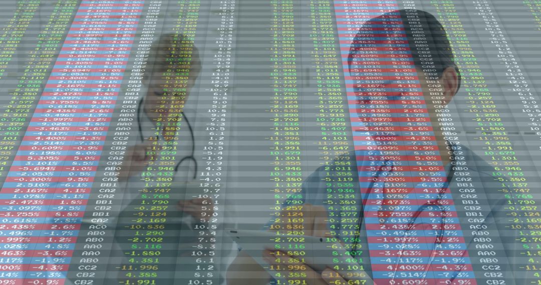 Doctors Analyzing Medical Data with Financial Overlay