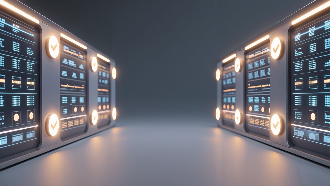 Futuristic Digital Corridor with Illuminated Display Panels