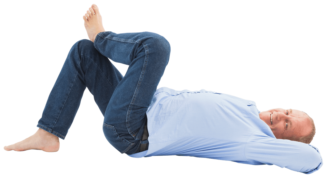 Transparent Mature Man Relaxing Lying with Smile