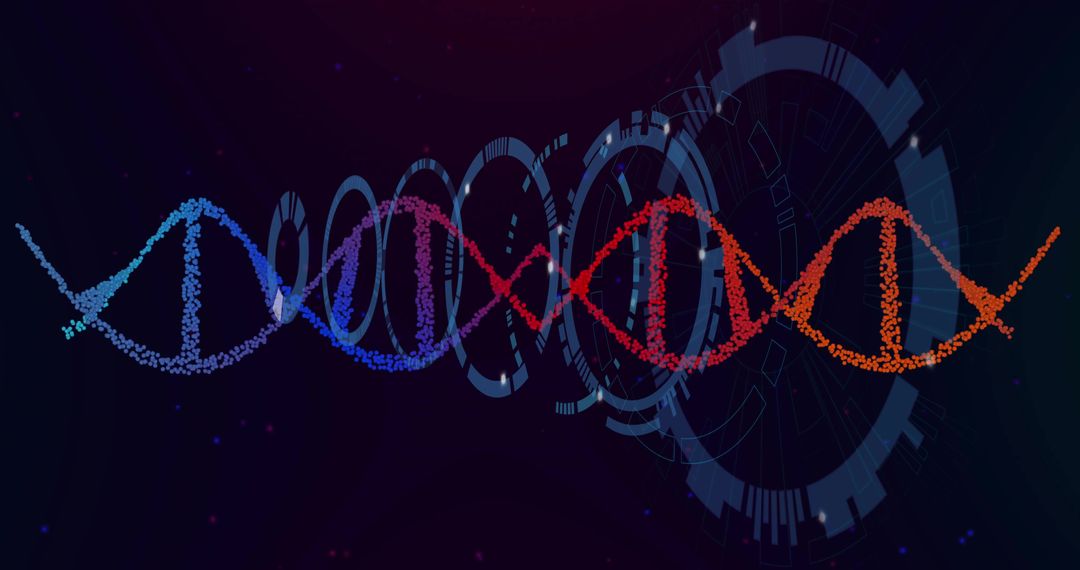 Futuristic DNA Helix with Data Points and HUD Interface