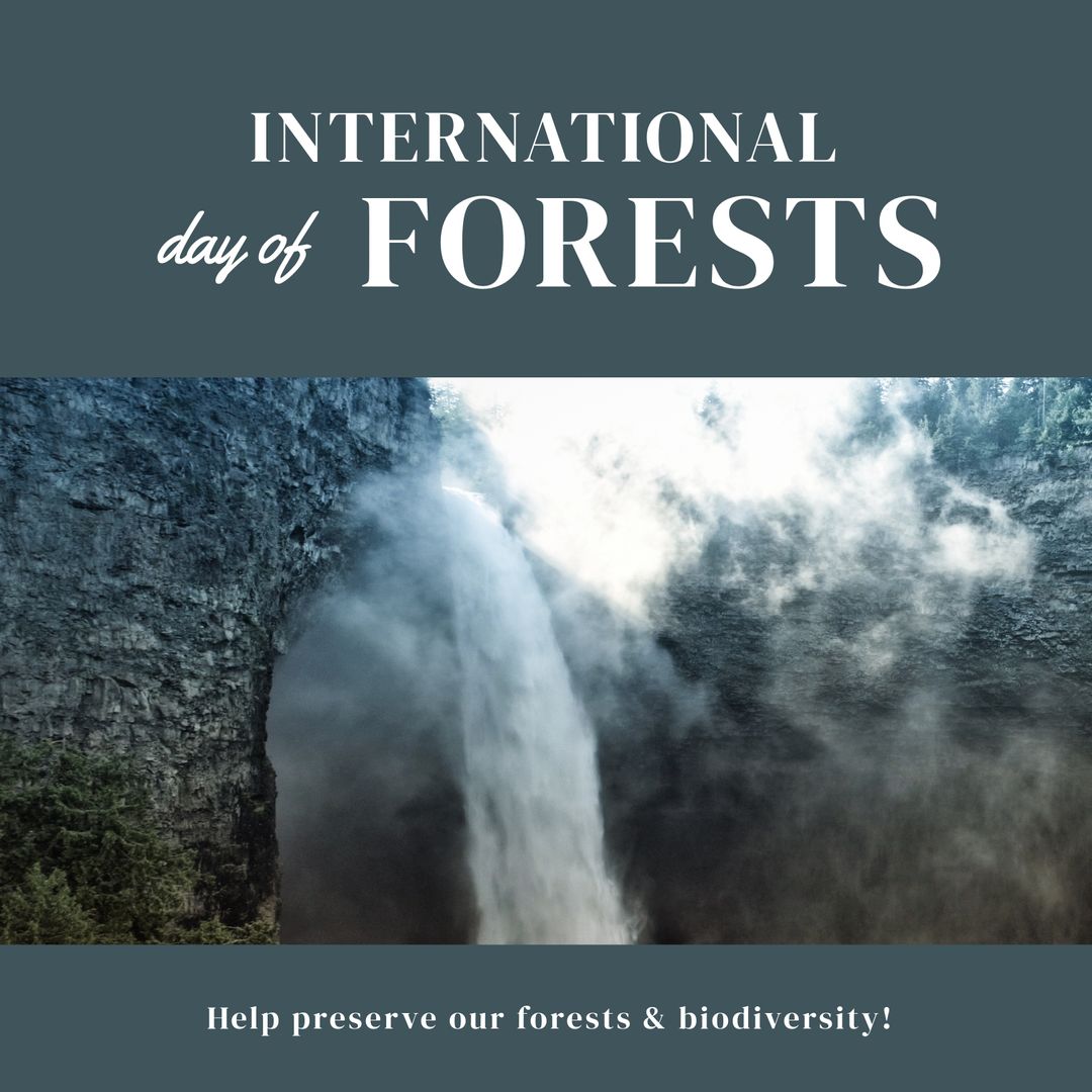 International Day of Forests Waterfall with Nature Conservation Message - Download Free Stock Templates Pikwizard.com