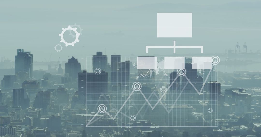 Futuristic Data Processing Overlaid on Cityscape