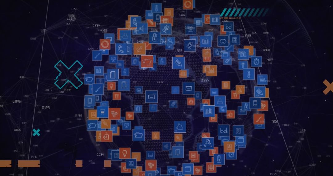 Digital Icons Spinning Around Globe Illustrating Global Network
