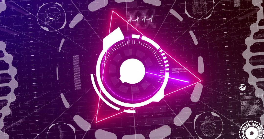 Futuristic Digital Interface with Neon Triangular Hud