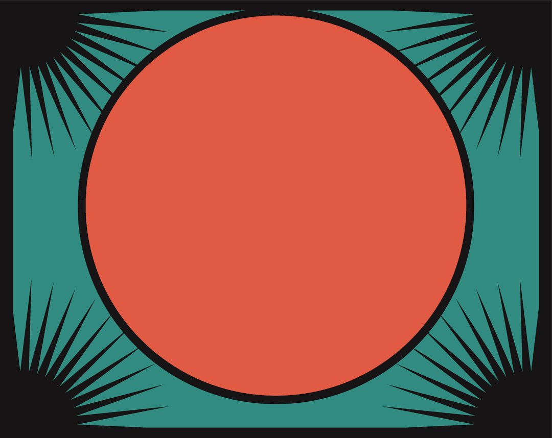 Bold Red Disc with Black Spikes on Teal Transparent Effect Art