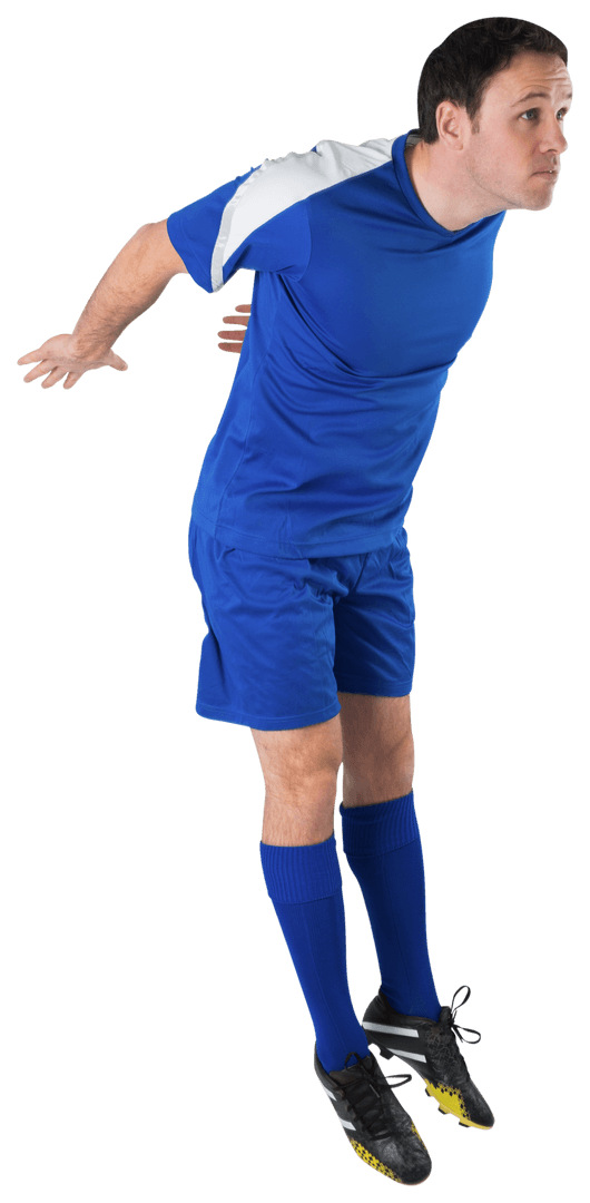 Soccer Player in Blue Uniform Performing Jump Transparent - Download Free Stock Images Pikwizard.com