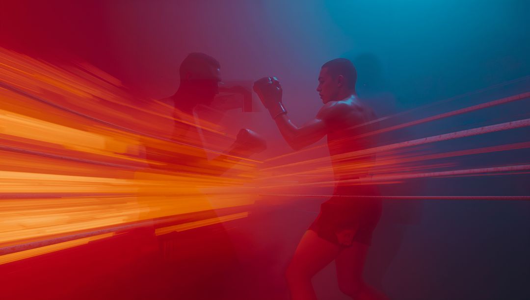 Dynamic Boxing Match With Light Effects Creating Motion Impact