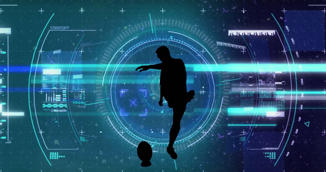 Rugby Player Amidst Digital Data Scanning Interface