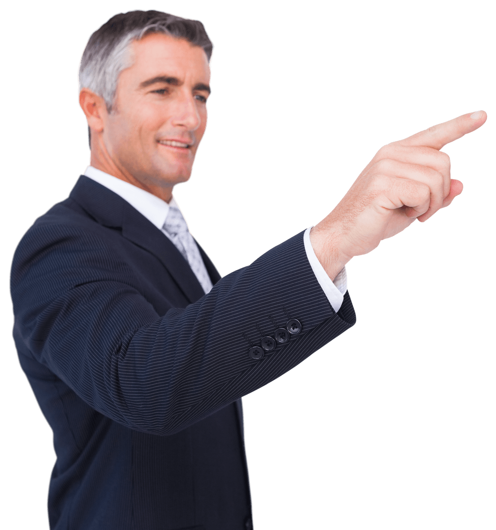 Confident Businessman Pointing Upward on Transparent Background