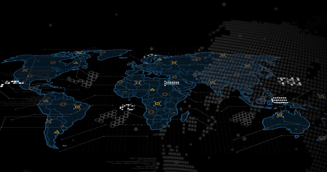 Digital Data Processing World Map with Finance Icons