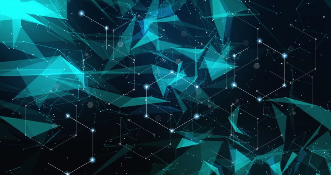 Abstract Digital Network with Green Geometric Shapes