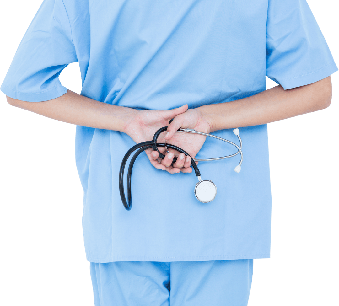 Transparent View of Medical Professional Holding Stethoscope Behind Back