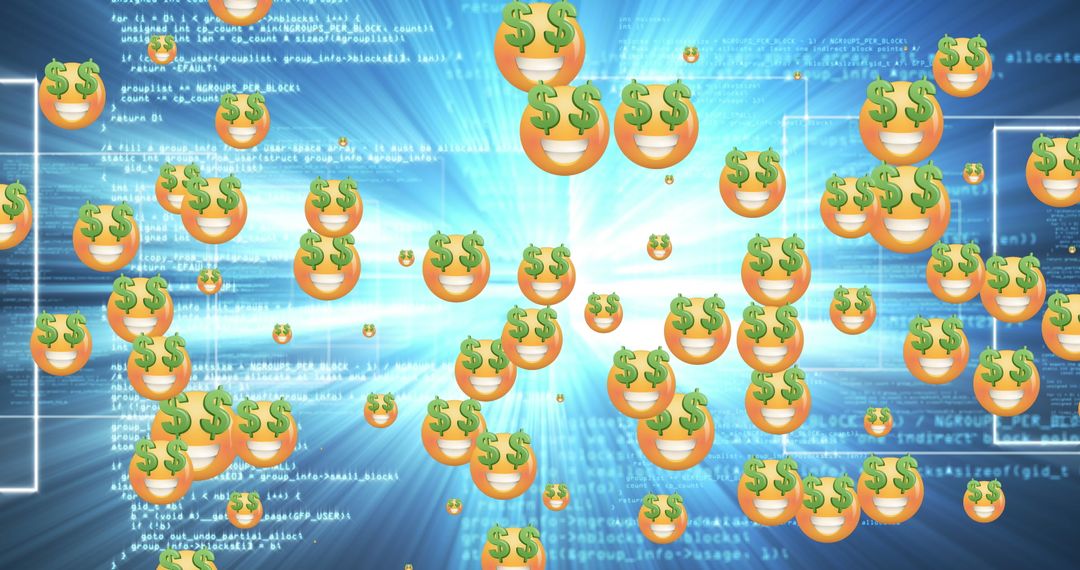 Digital Dollar Growth Over Source Code Background